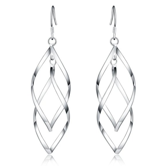 Gorgeous Wavy Drop Earrings Solid Sterling Silver " Hypoallergenic " - Picture 7 of 7